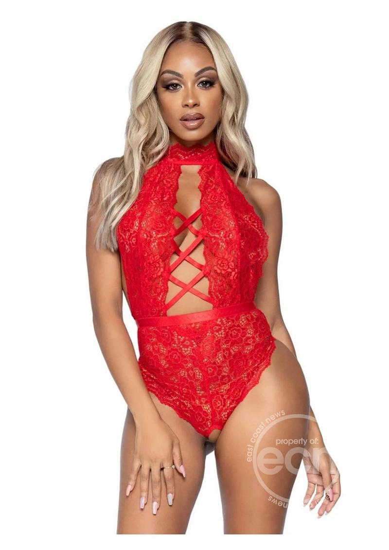 HIGH NECK TEDDY THONG - RED