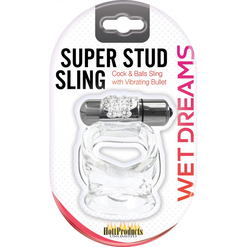 Super Stud Sling With Vibe Cock Ring - Clear